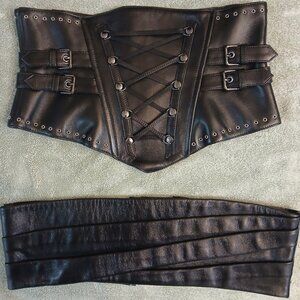 Jitrois Black Wide Corset Belt Women's Size 36 Adjustable Buckle Zipper Lace-Up